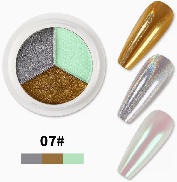 Hot Recommended Nail Art Accessories: Nail Art Solid Three-Color Magic Mirror Powder 07#08# (Small Bottle) After placing an order, confirm the delivery style with customer service