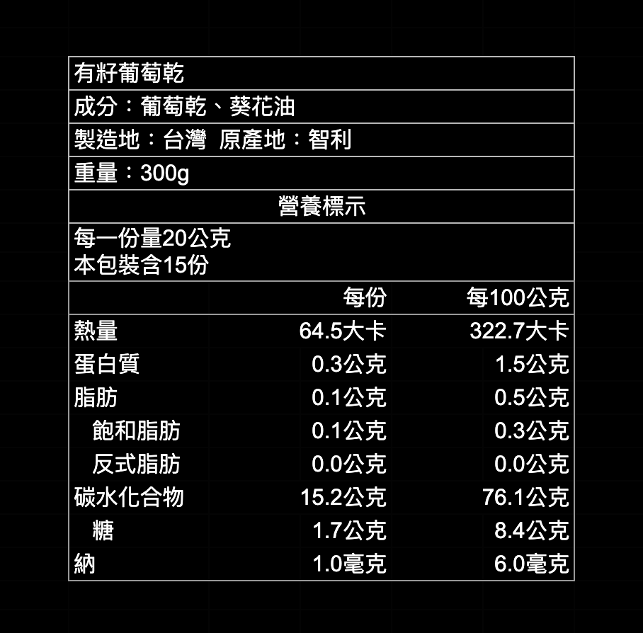 有籽黑葡萄乾300g