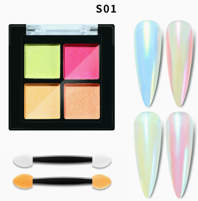 Hot Recommended Nail Art Solid Magic Mirror Powder S01# (4 colors and 4 compartments) ~S06# Please contact customer service for delivery style after placing an order