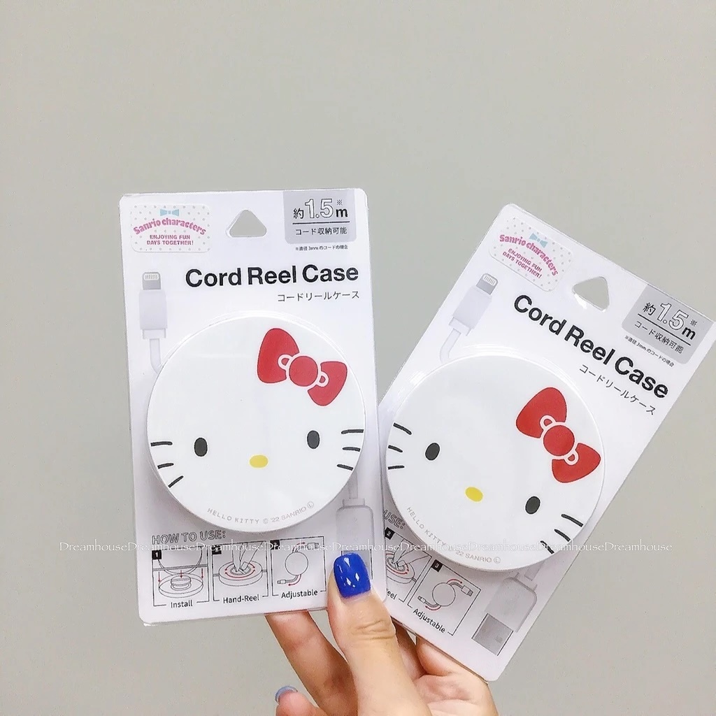 日本帶回 gourmandise 三麗鷗 凱蒂貓 Kitty 捲筒式 傳輸線 充電線收納盒 收納盒 集線器 卷線器