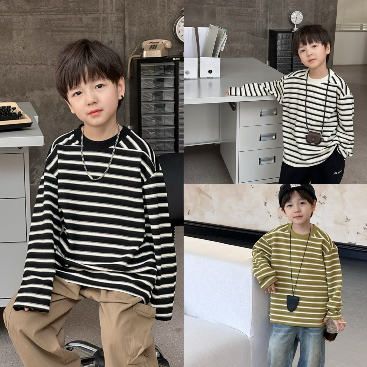 帥氣條紋貼標上衣