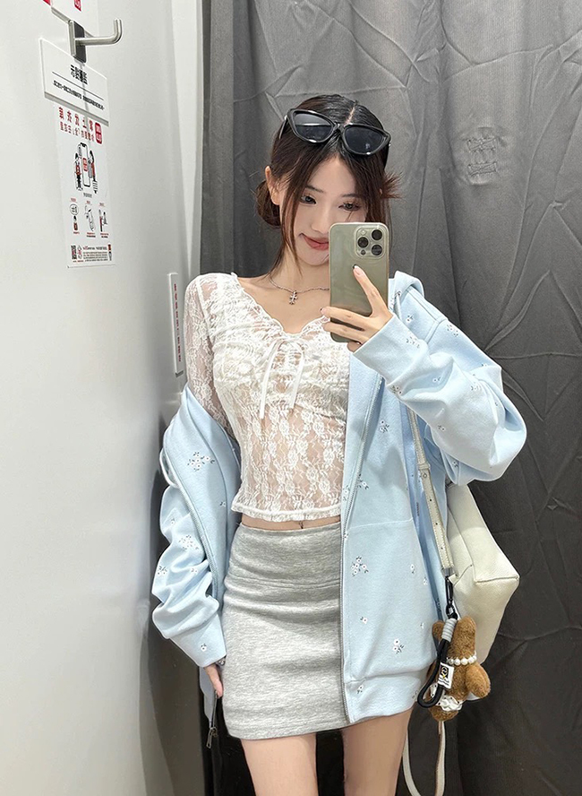 小碎花厚連帽外套-現貨實拍