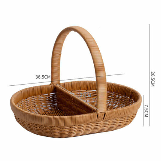 New Handmade Imitation Basket Woven Storage Basket Outdoor Picnic Storage Basket (Brown-Split High Handle) Size: 36.5*7.5CM)