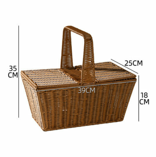 New plastic basket storage basket picnic basket with lid (coffee color/square with right angle) size: 39*25*18CM)