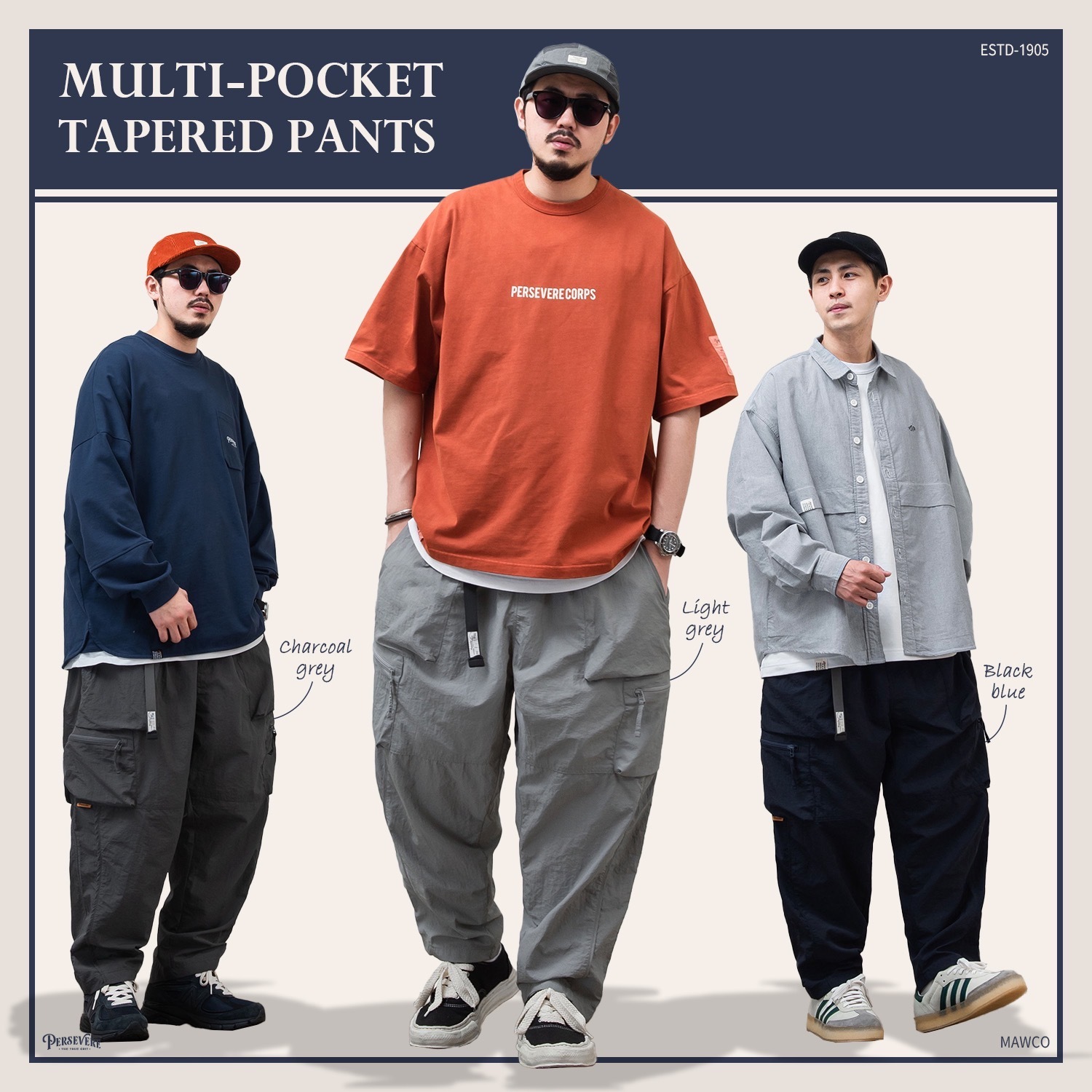 Persevere multi-pocket tapered pants 機能 錐形褲 長褲 三色