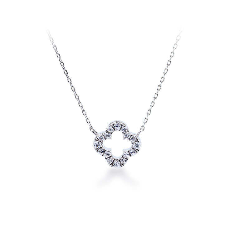 925純銀「幸運葉滿鑽款」 頸鍊 (鍊長15吋純銀項鍊)-SDS0016