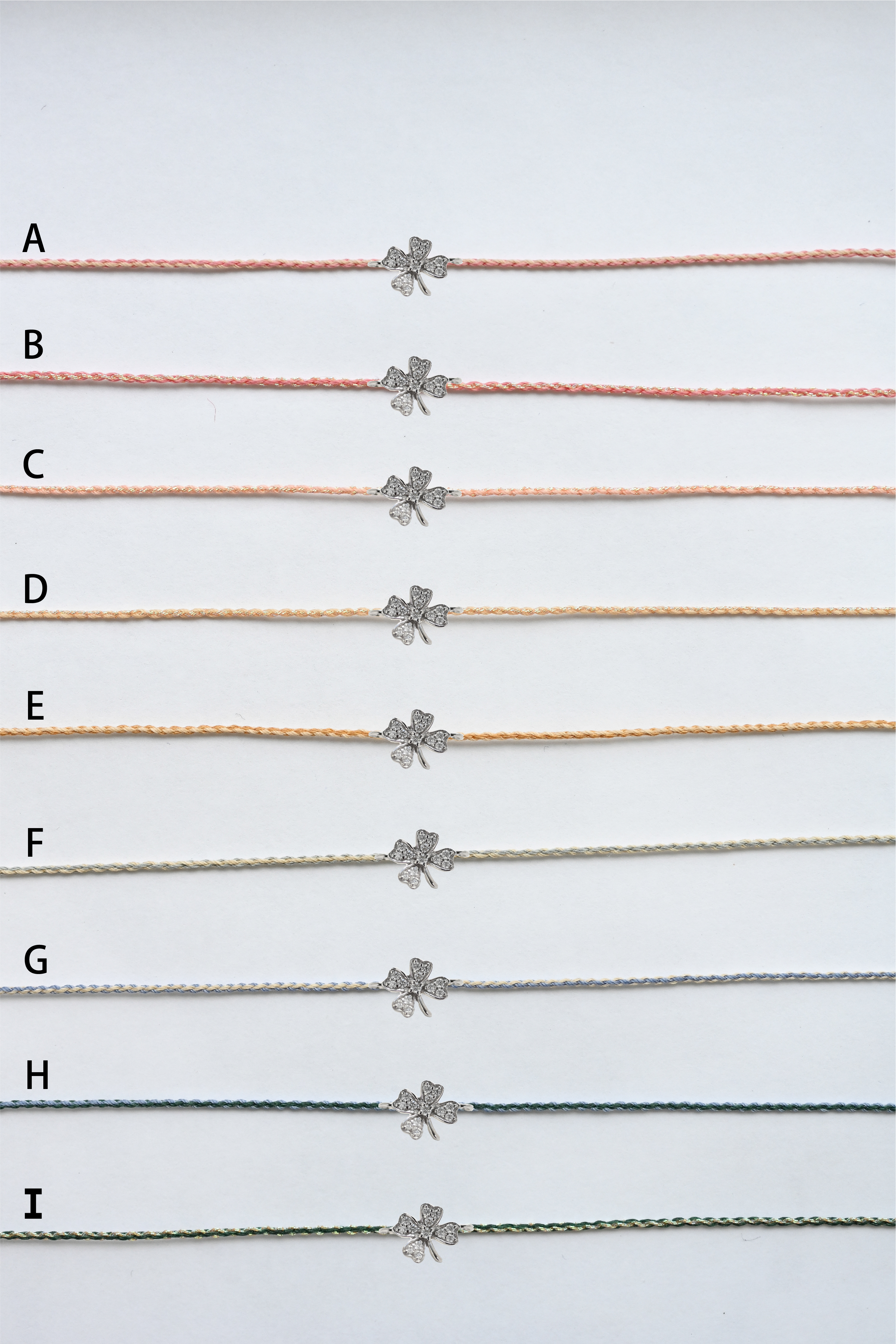 18K Four Leaf Clover Diamond String Bracelet