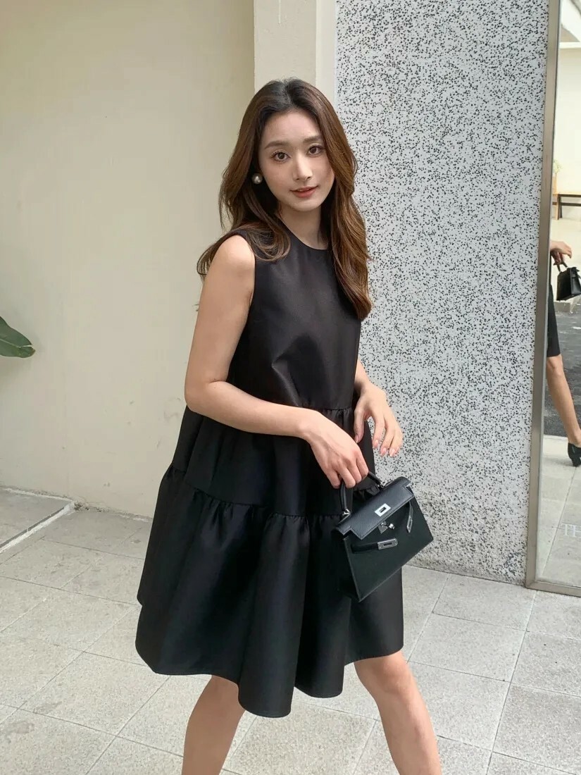 甜美女子圓領層次蛋糕裙短洋裝-F (Elegant & Love)