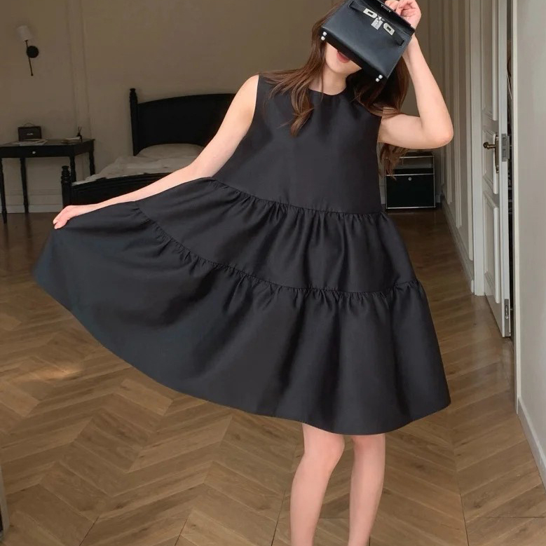 甜美女子圓領層次蛋糕裙短洋裝-F (Elegant & Love)