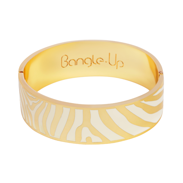 法國 Bangle Up ZEBRA 整圈釦式鍍金琺瑯手環 斑馬紋 20mm 白