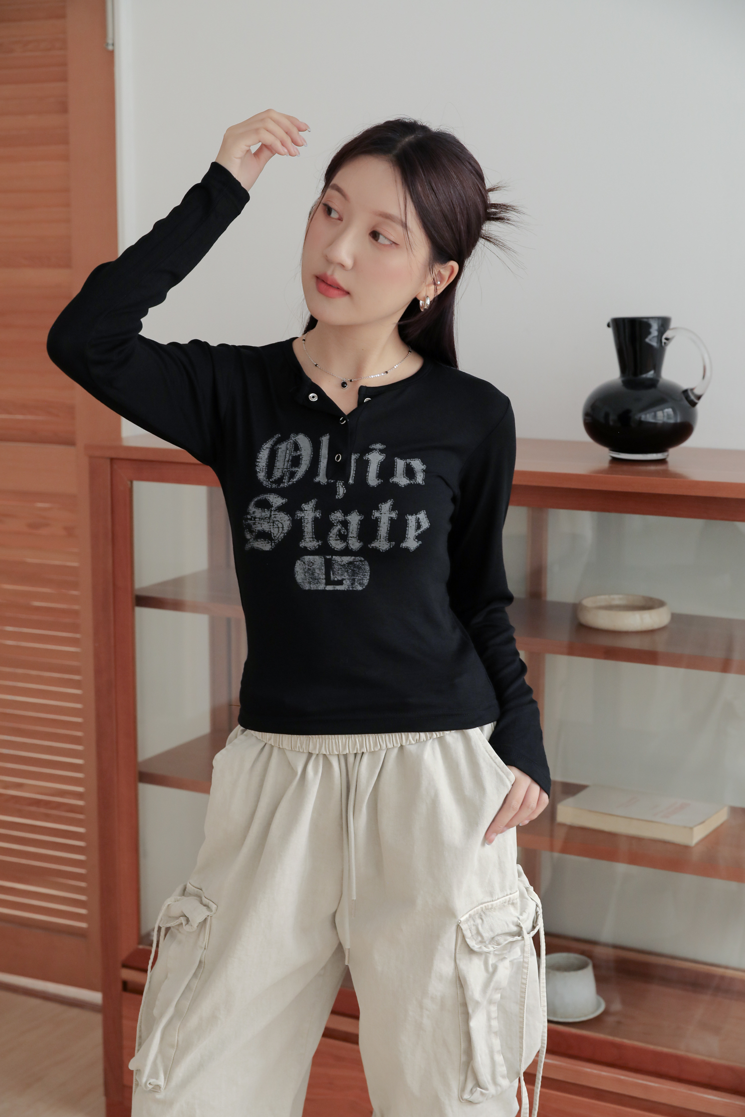 【Discount】Crack Button Long Sleeve #長袖上衣