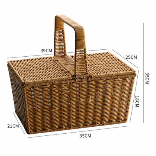 New Plastic Basket Storage Basket with Lid Picnic Basket (Brown/Square with Cover Right Angle) Size: 39*25*18CM)
