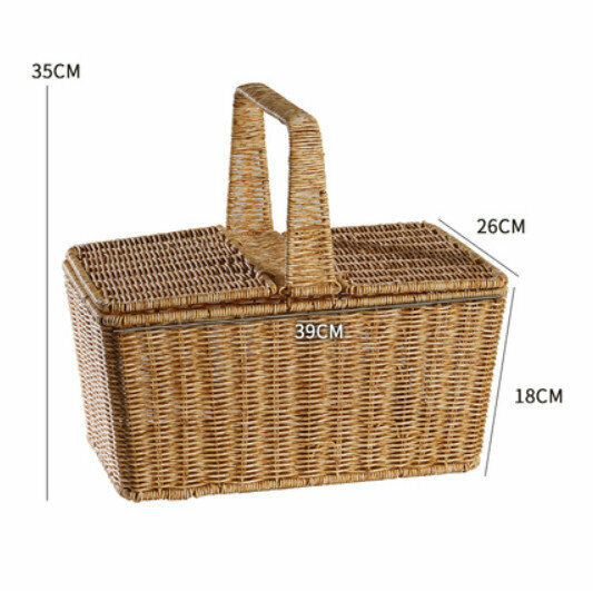 New Plastic Basket Storage Basket with Lid Picnic Basket (Light Color/Square with Rounded Corners) Size: 39*25*18CM)