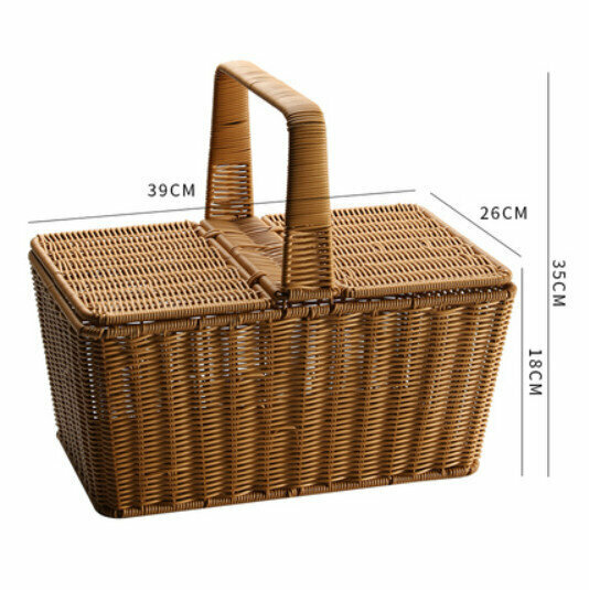 New Plastic Basket Storage Basket with Lid Picnic Basket (Brown/Square with Rounded Corners) Size: 39*25*18CM)