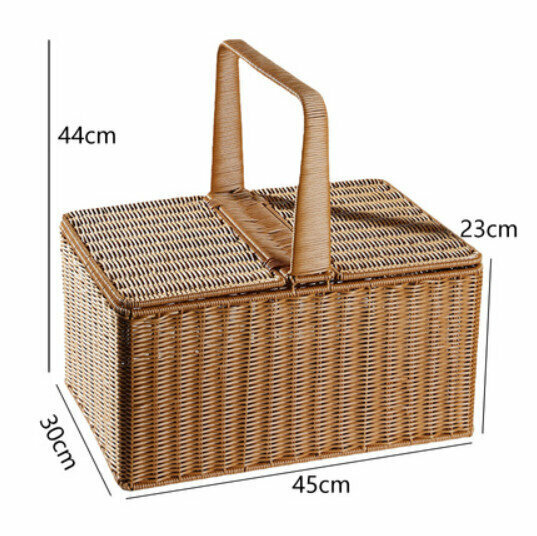 New plastic basket storage basket picnic basket with lid (coffee color/square lid) size: 45*30*23CM)