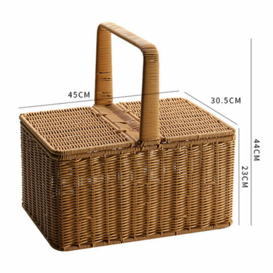 New Plastic Basket Storage Basket with Lid Picnic Basket (Brown/Square Lid) Size: 45*30*23CM)