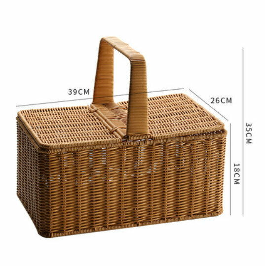New Plastic Basket Storage Basket with Lid Picnic Basket (Brown/Straight) Size: 39*25*18/35CM)