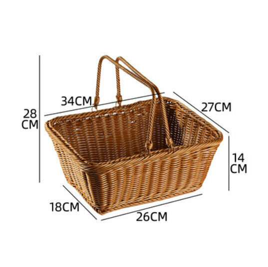 New Plastic Basket Picnic Basket with Lid (Square Medium/No Lid) Size: 34*27*14CM)