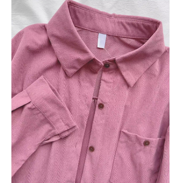 熱推燈芯絨長袖襯衫（玫粉色S-XL）（下單後聯絡客服確認發貨尺碼） 