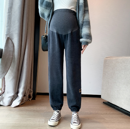 熱推孕婦褲秋冬加厚雪尼爾束腳褲【深灰色-春秋款M-3XL碼】（下單後聯絡客服確認發貨尺碼）
