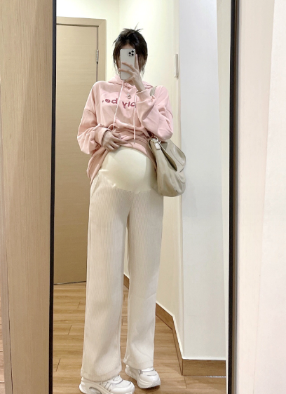 熱推孕婦褲秋冬新款雪尼爾闊腿褲【杏色春秋款M-2XL碼】（下單後聯絡客服確認發貨尺碼）