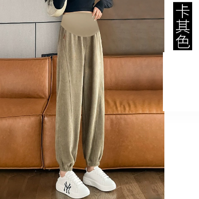 熱推孕婦褲子加厚加絨外穿托腹褲卡其色春秋款M-3XL碼】（下單後聯絡客服確認發貨尺碼）