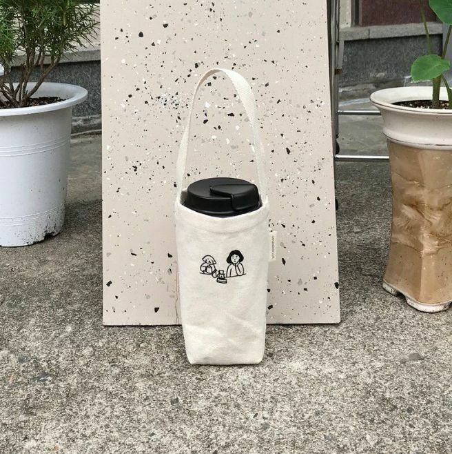 爆款長方形手提袋 手拎袋 帆布袋 奶茶袋 杯袋（狗和女人）