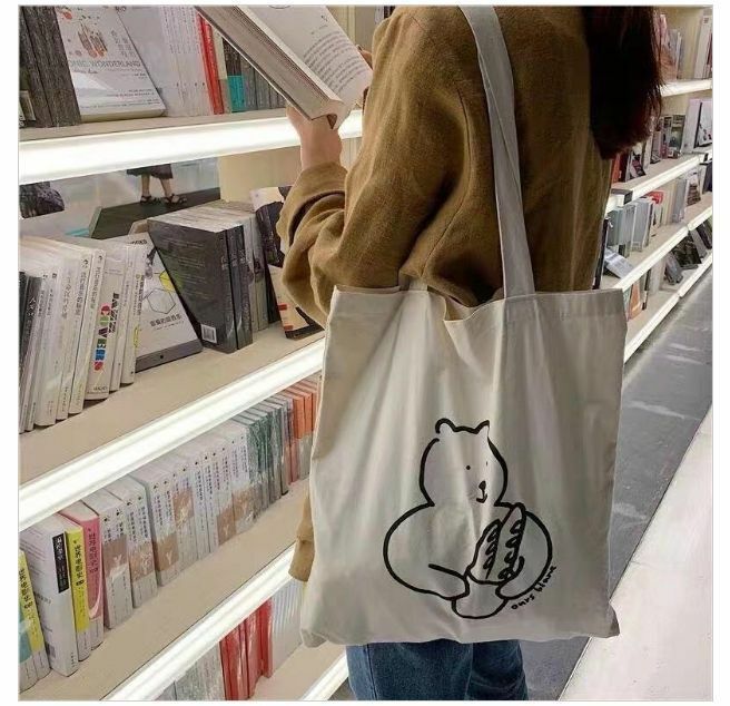 爆款大容量帆布袋 單肩包 布袋（簡約小熊）