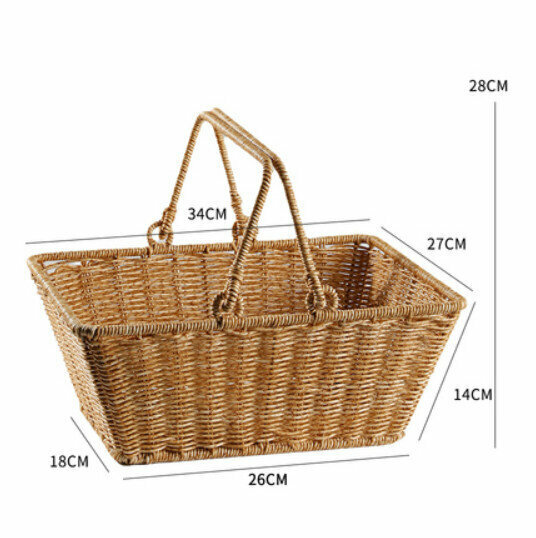 New Plastic Basket Storage Basket with Lid Picnic Basket (Light Color No Cover/Reinforced Upgrade) Size: 34*27*14/28CM)