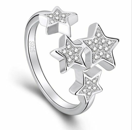 新款時尚星空星星五角星可調節開口戒指（五角星-銀色）