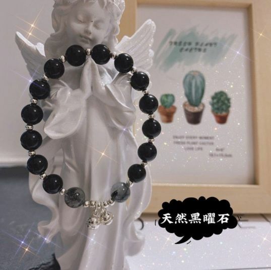 熱賣簡約天然黑曜石 黑發晶鈴鐺手鏈 （黑曜石）