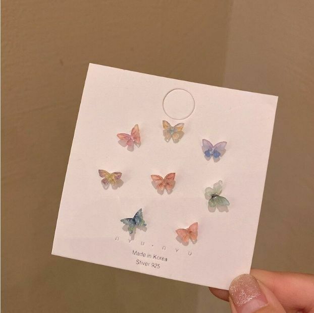 熱賣炫彩樹脂立體蝴蝶結耳環耳釘（混色 八隻裝）