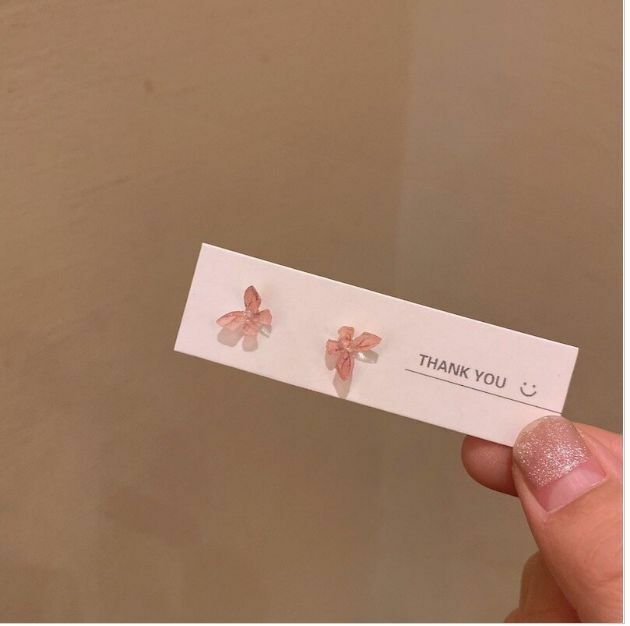 熱賣炫彩樹脂立體蝴蝶結耳環耳釘（淺粉色）
