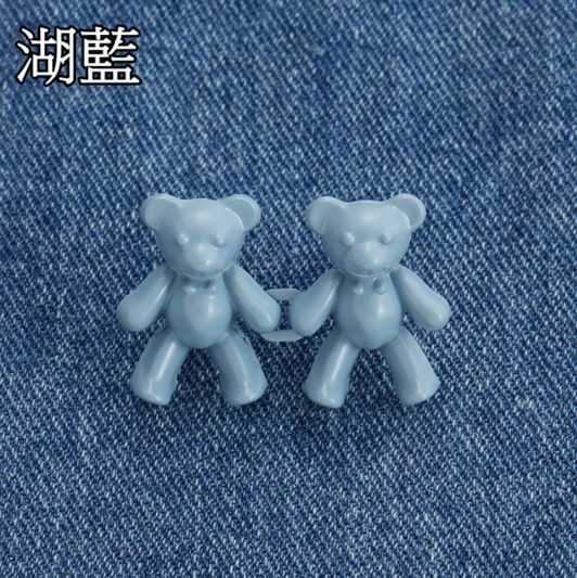 熱賣小熊免釘免縫收腰紐扣 修改腰圍大小 可拆卸(小熊湖藍-2套裝)大號小號各1套