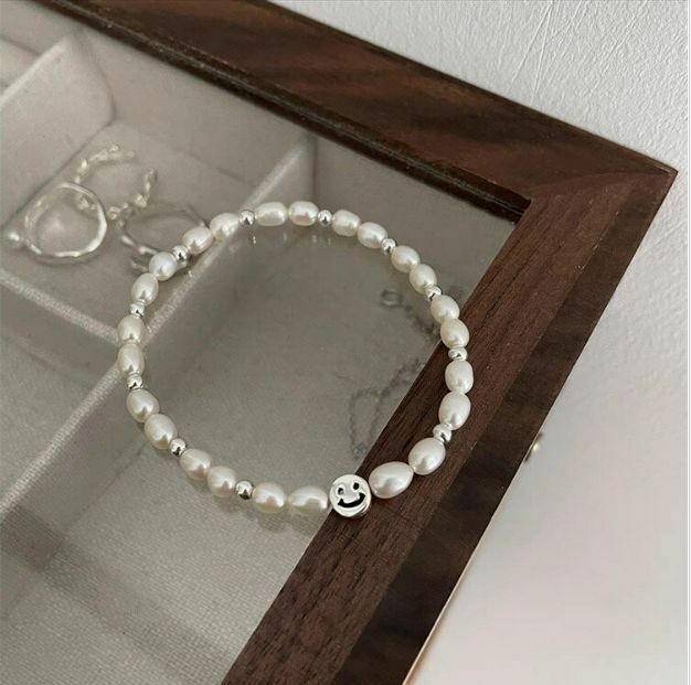 熱推百搭復古淡水珍珠金屬手鏈（笑臉