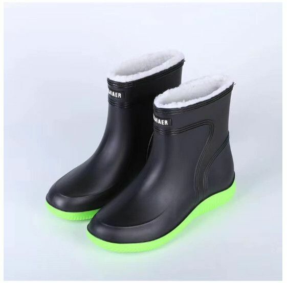爆款戶外時尚加厚耐磨雨鞋【3306【固定絨-黑綠】要買大兩碼】【尺碼：39-45碼】【下單後請聯絡客服確認發貨尺碼】