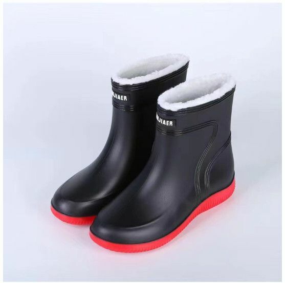 爆款戶外時尚加厚耐磨雨鞋【3306【固定絨-黑紅】要買大兩碼】【尺碼：39-45碼】【下單後請聯絡客服確認發貨尺碼】