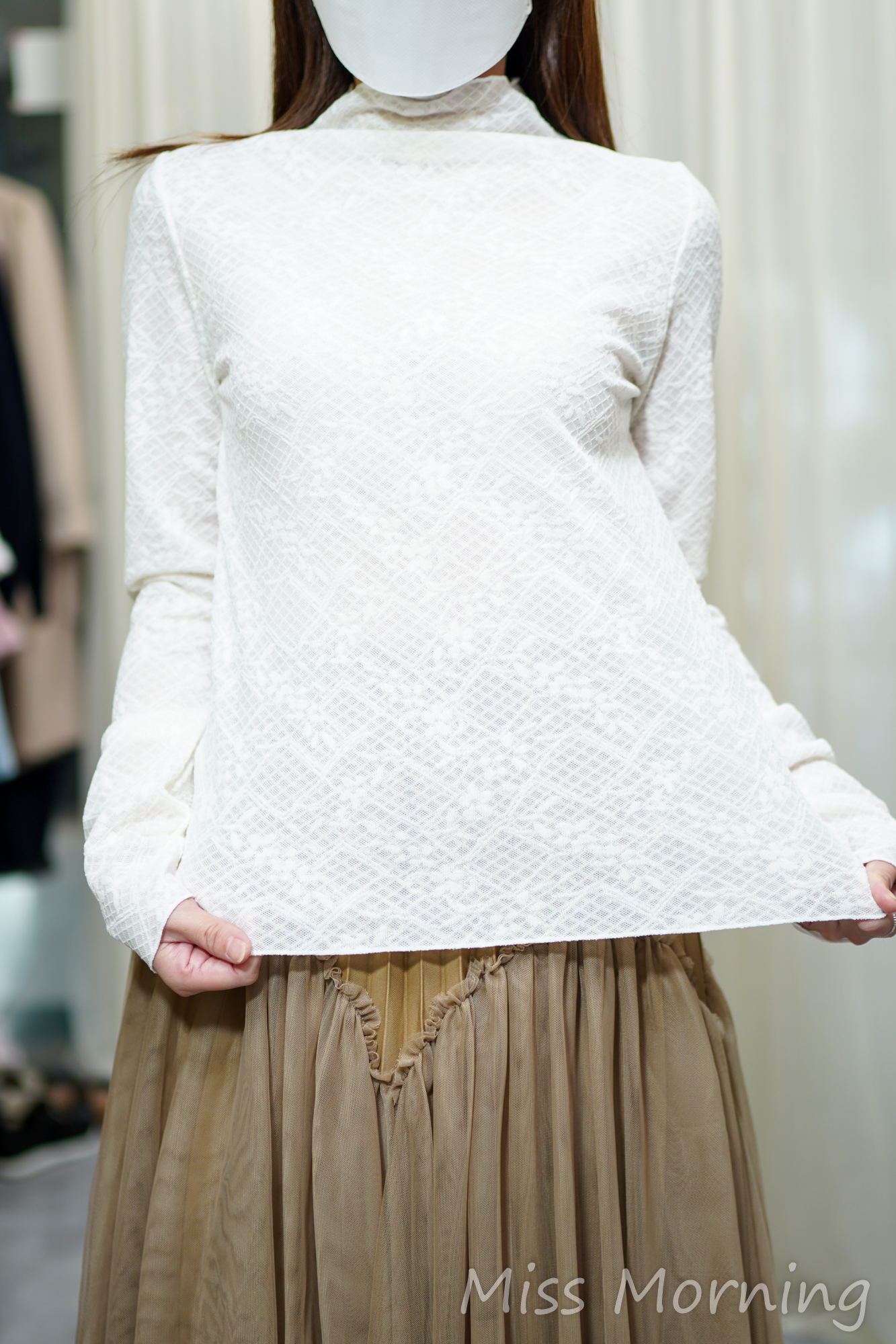 彈彈lace布料襯衣(14166)