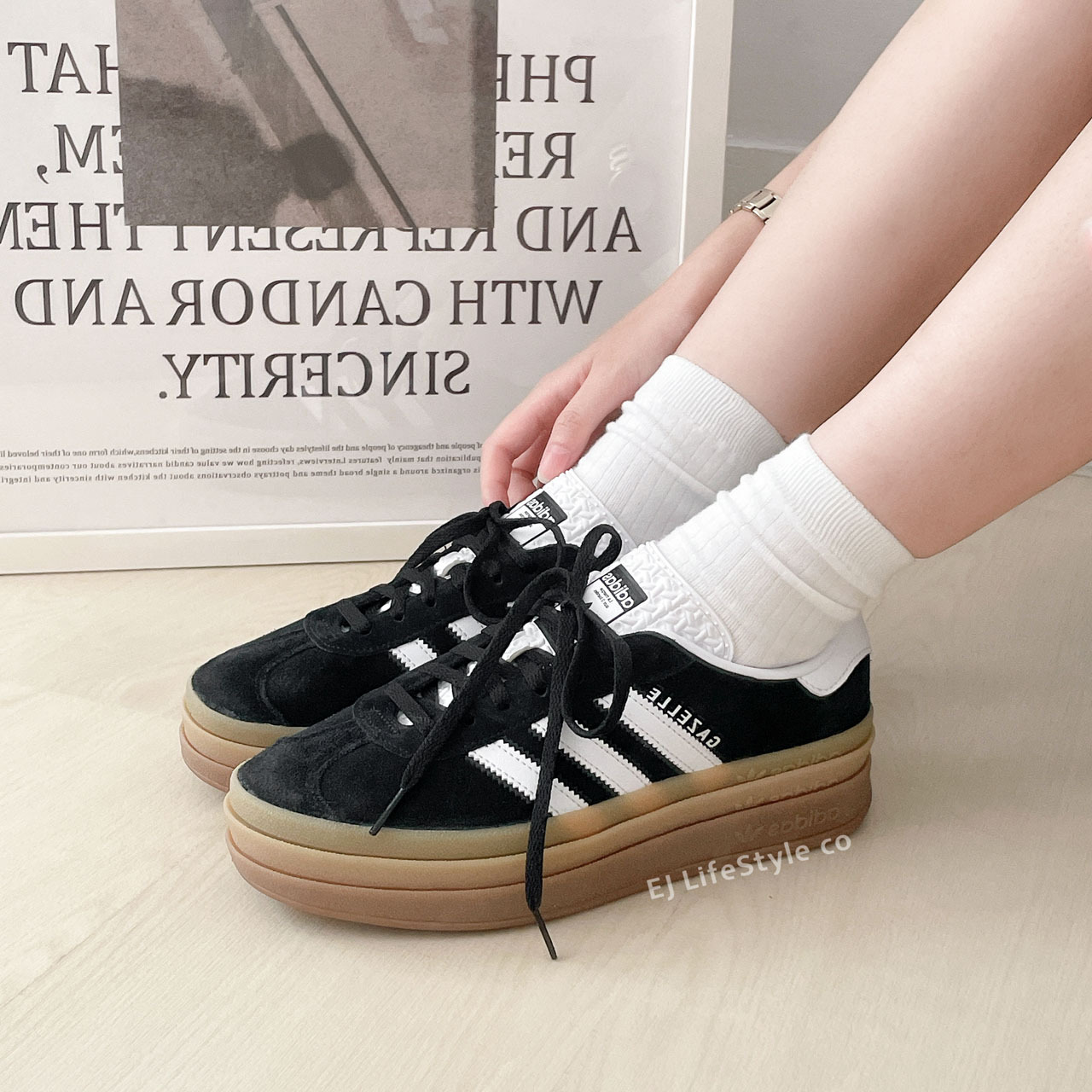 ADIDAS GAZELLE BOLD 黑色 黑白 仿皮革 麂皮 解構 增高 厚底 女鞋 IE0876 / 調貨