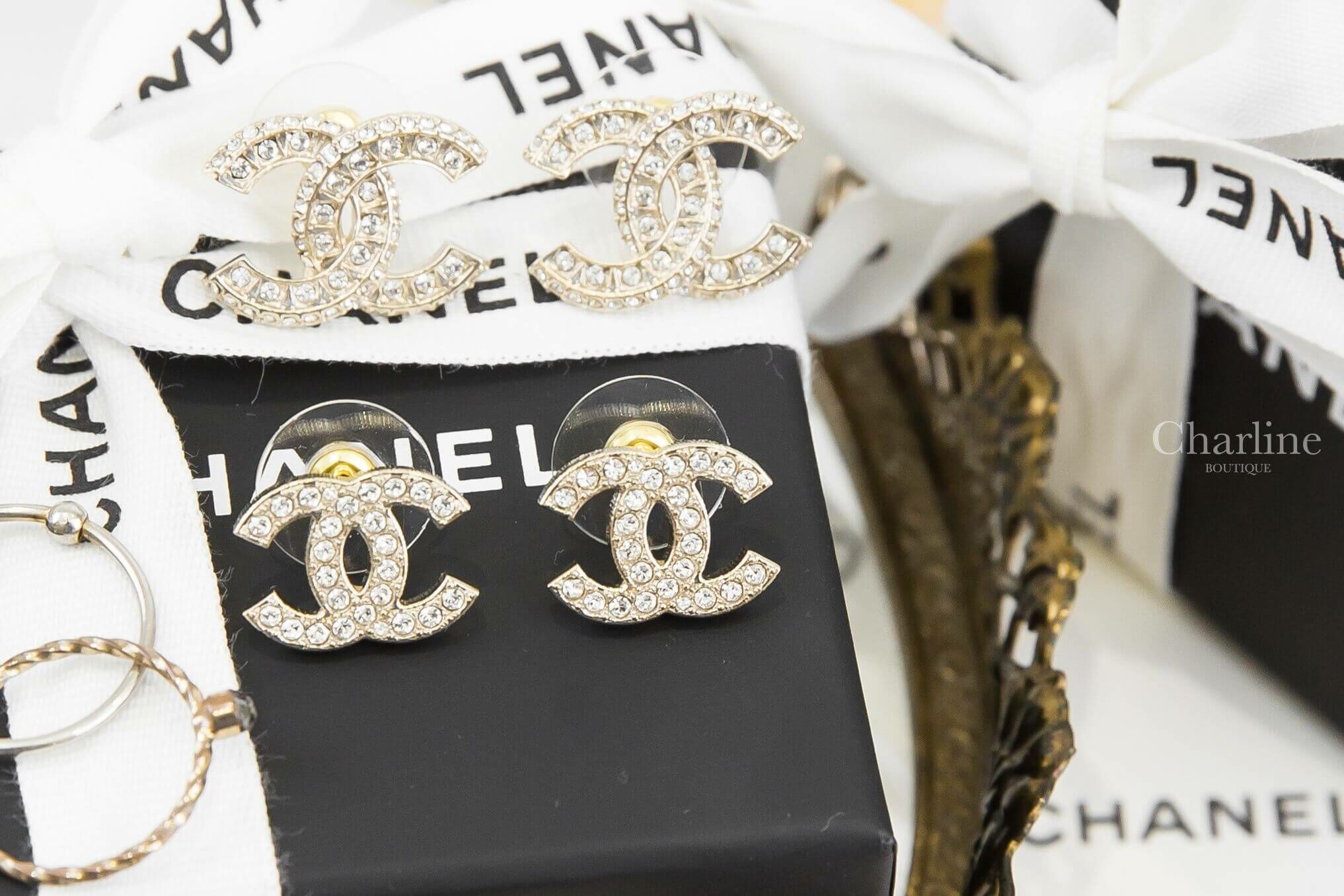 Chanel Earrings 金色水鑽CC耳環