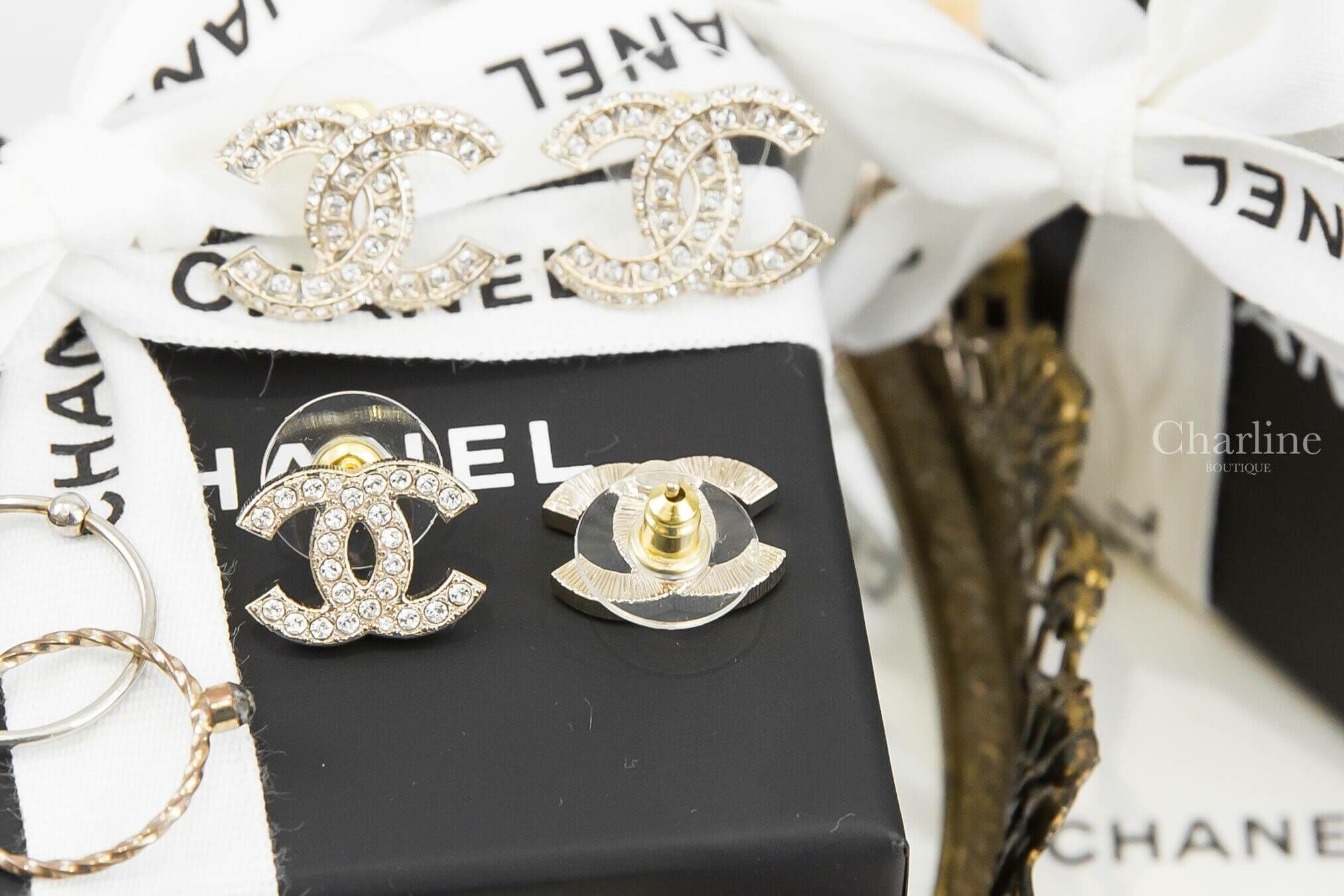 Chanel Earrings 金色水鑽CC耳環-Charline Boutique 精品代購