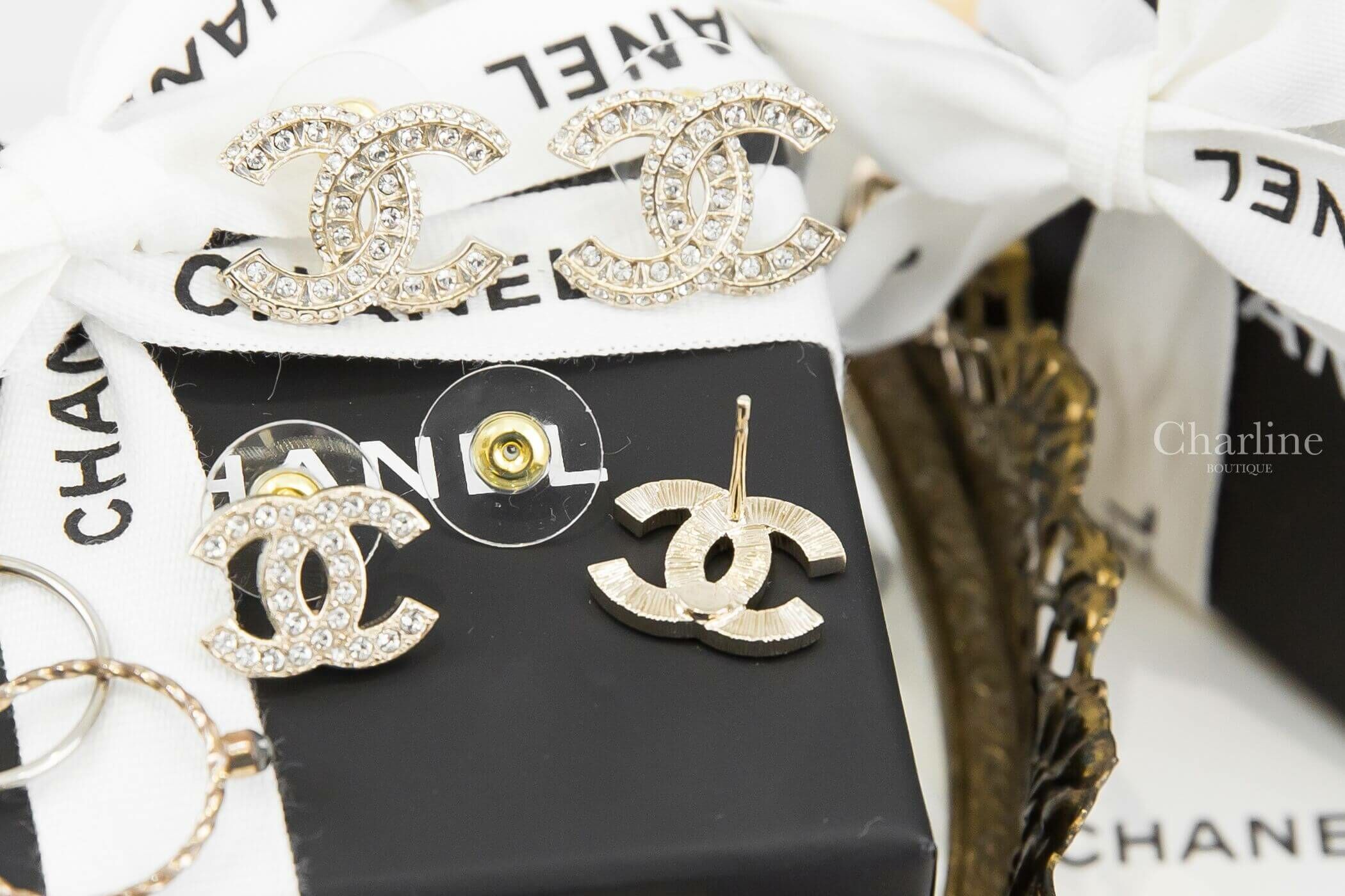 Chanel Earrings 金色水鑽CC耳環-Charline Boutique 精品代購