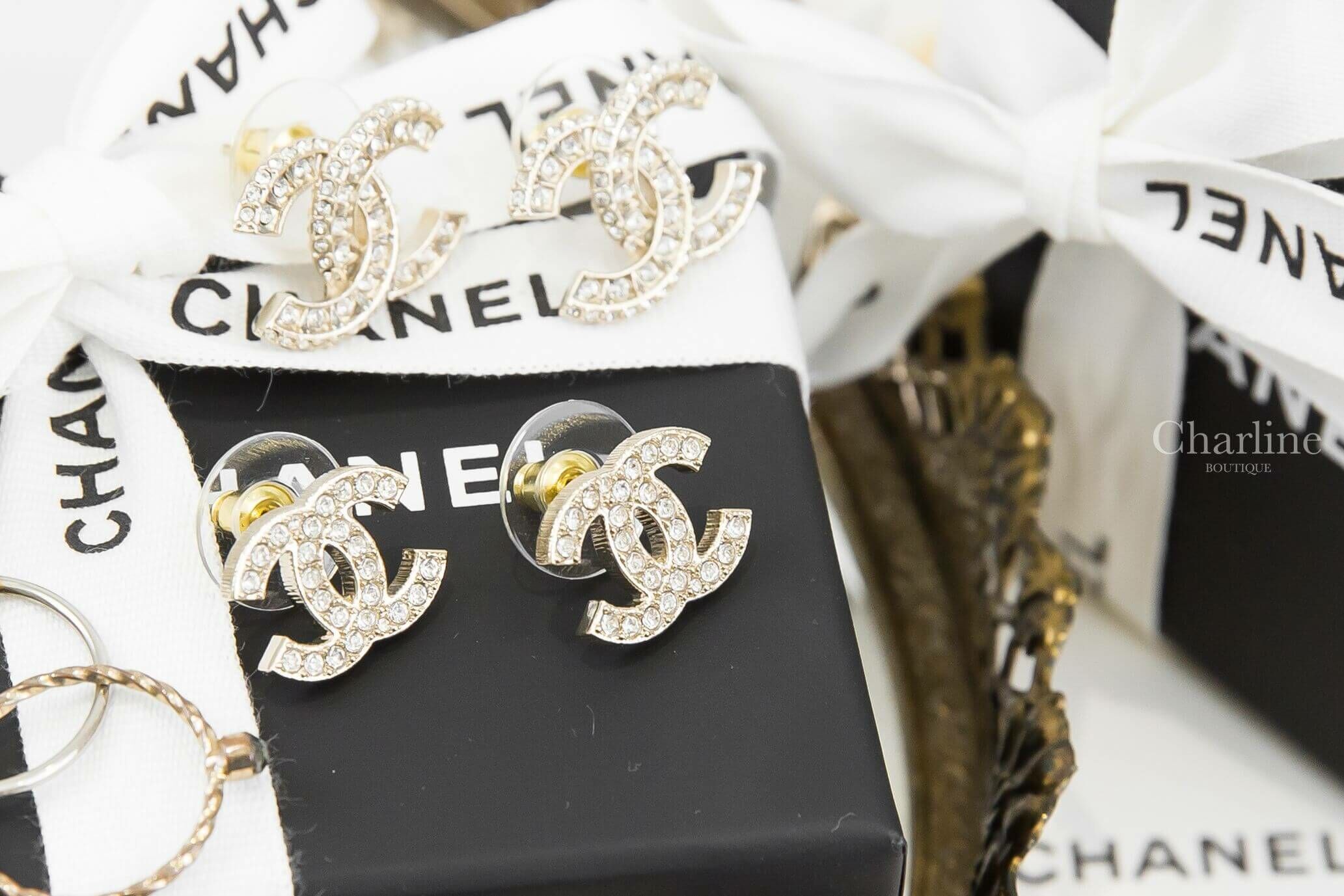 Chanel Earrings 金色水鑽CC耳環-Charline Boutique 精品代購