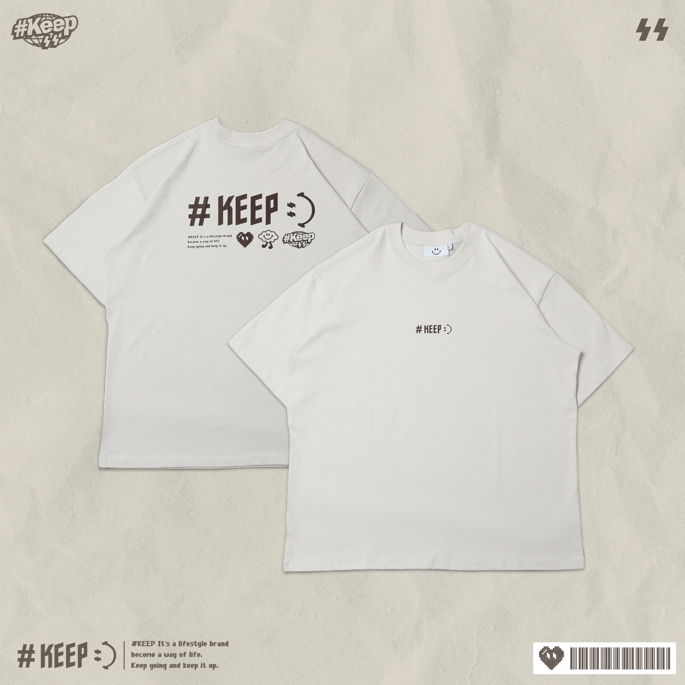 **特價商品售出無退換**#KEEP ALL THE LOGOS VINTAGE TEE 炭灰 米白 標誌大集合 寬版 落肩 重磅 短TEE【KS219】