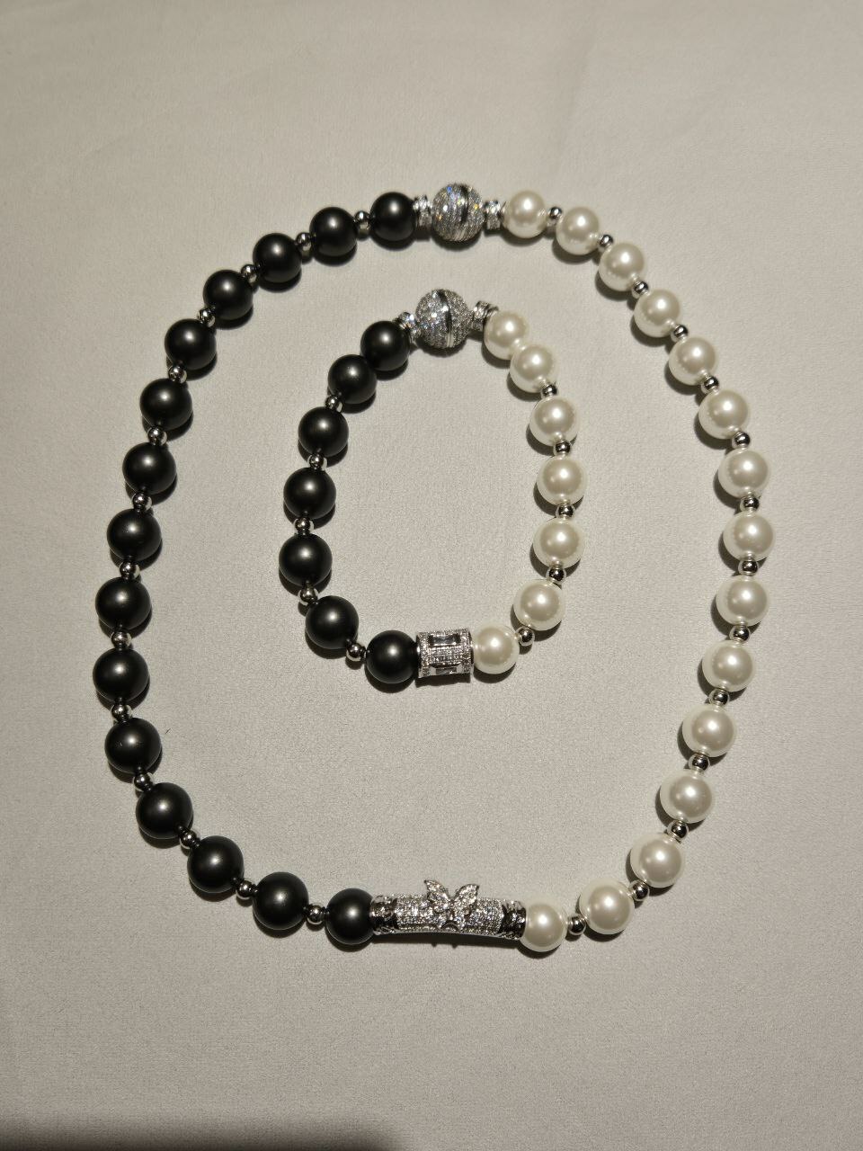 [S] GEMZ & CO NCJS SPAIN PEARLS/CRYSTALS JEWELLERY BLACK & WHITE, NC-N002 (Z71)