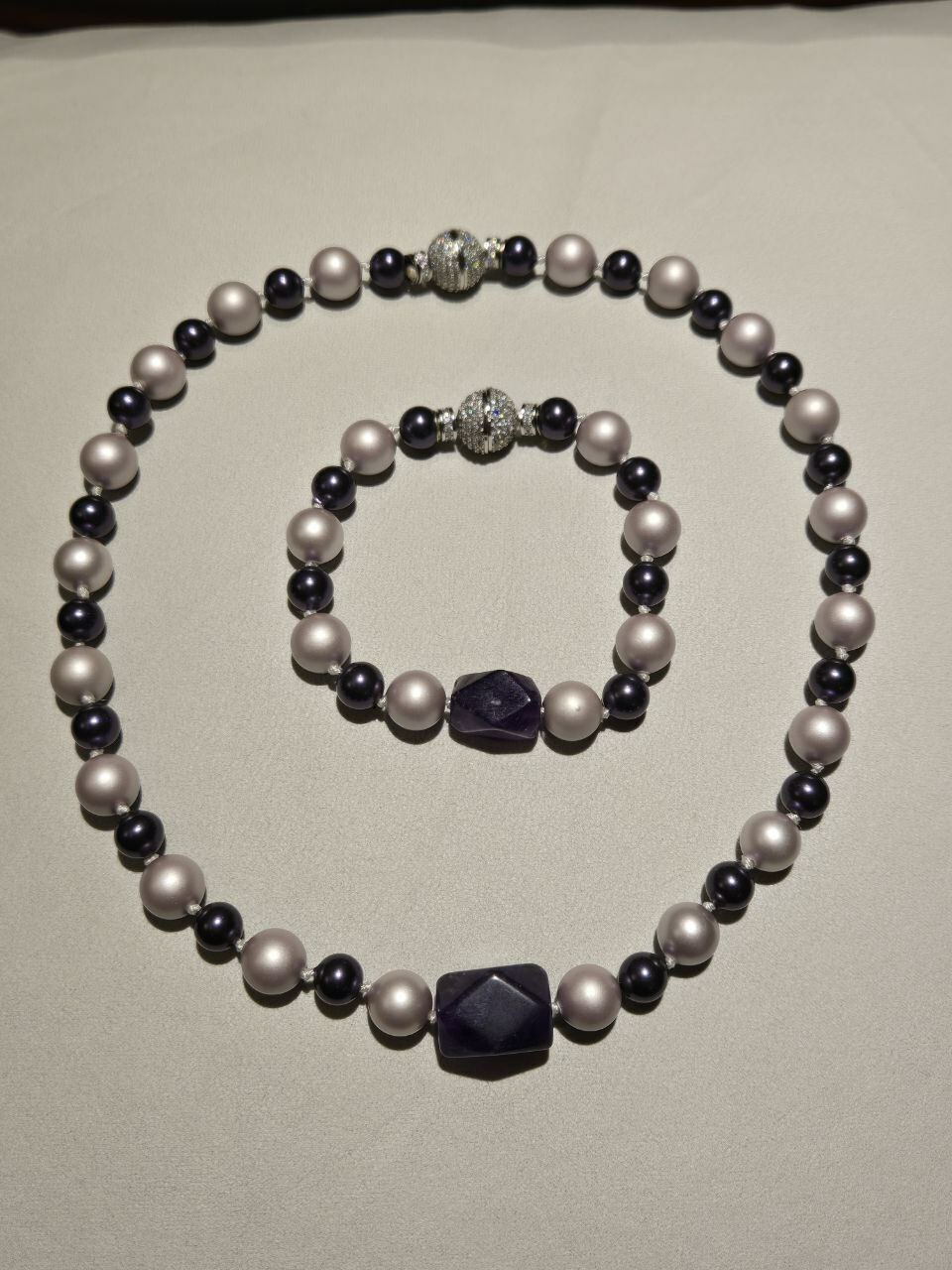 [S] GEMZ & CO NCJS SPAIN PEARLS/CRYSTALS JEWELLERY PURPLE AMETHYST, NC-N003 (Z72)