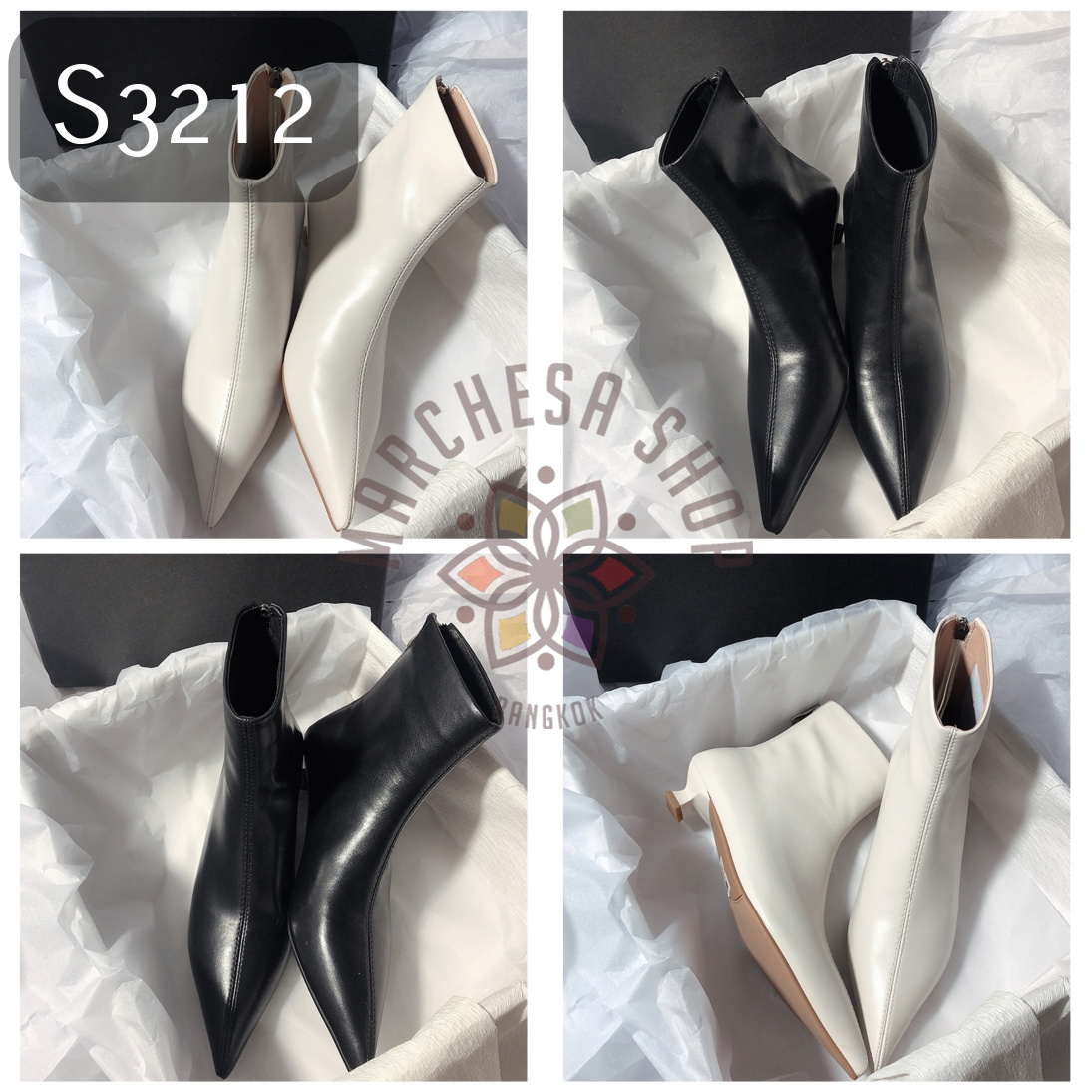 S3212 - 全真皮羊仔皮尖頭低踭短靴