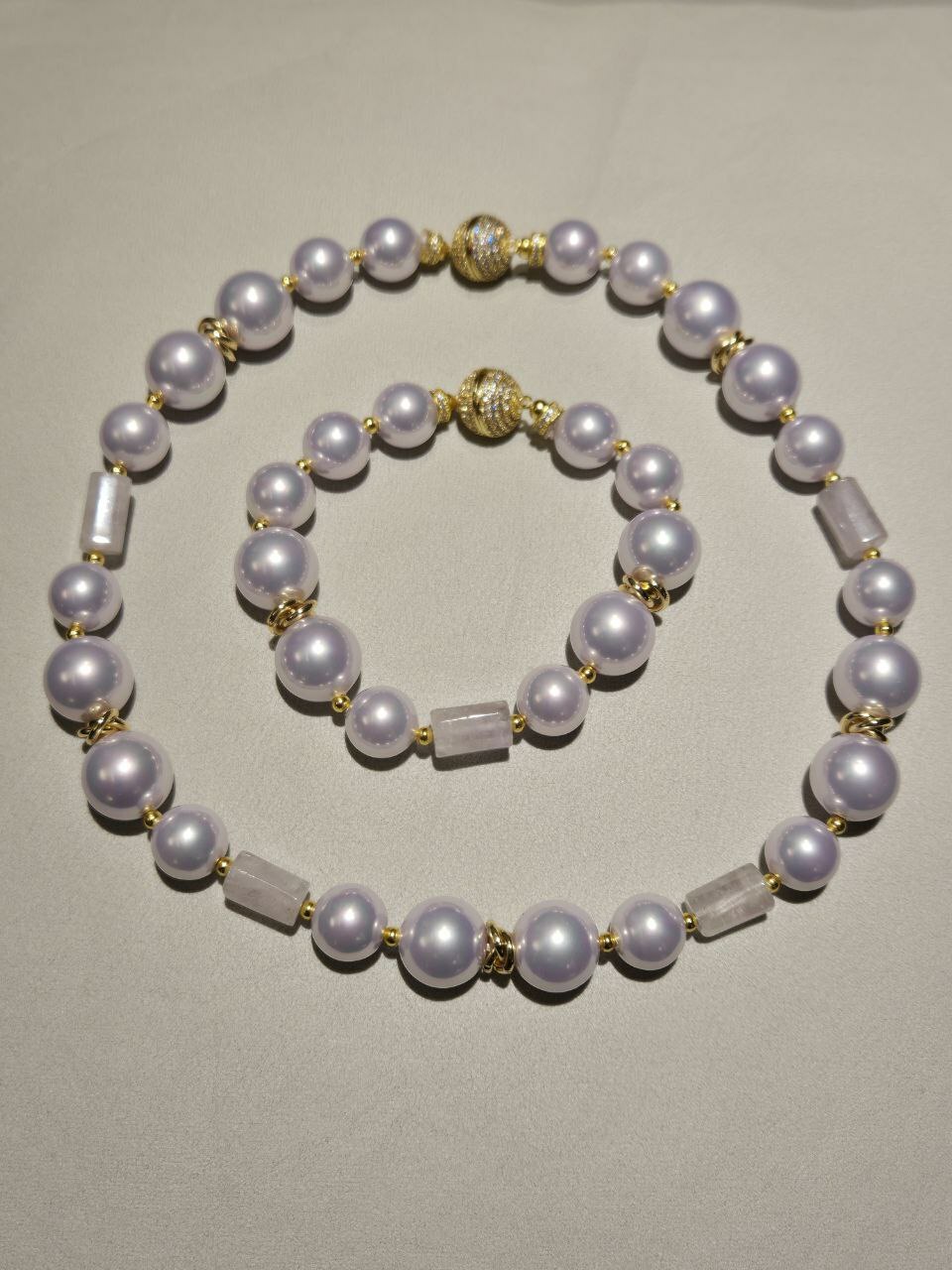 [S] GEMZ & CO NCJS SPAIN PEARLS/CRYSTALS JEWELLERY LAVENDER SNOW QUARTZ, NC-N006 (Z75)