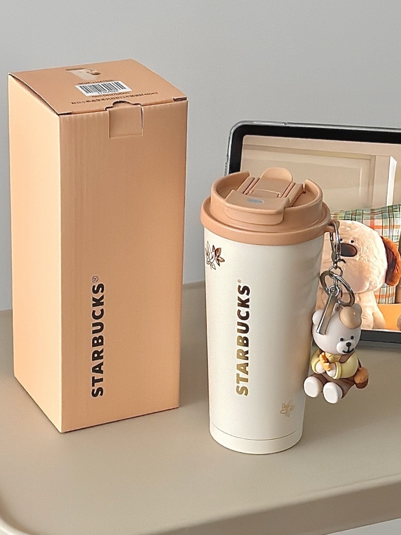 STARBUCKS 星巴克 秋日限定小熊造型系列 雙飲口不鏽鋼杯 奶茶色 480ml