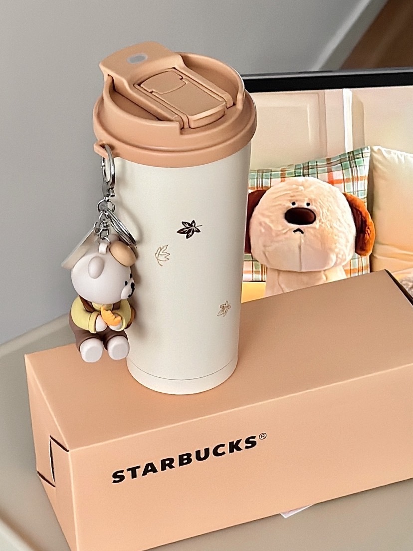 STARBUCKS 星巴克 秋日限定小熊造型系列 雙飲口不鏽鋼杯 奶茶色 480ml